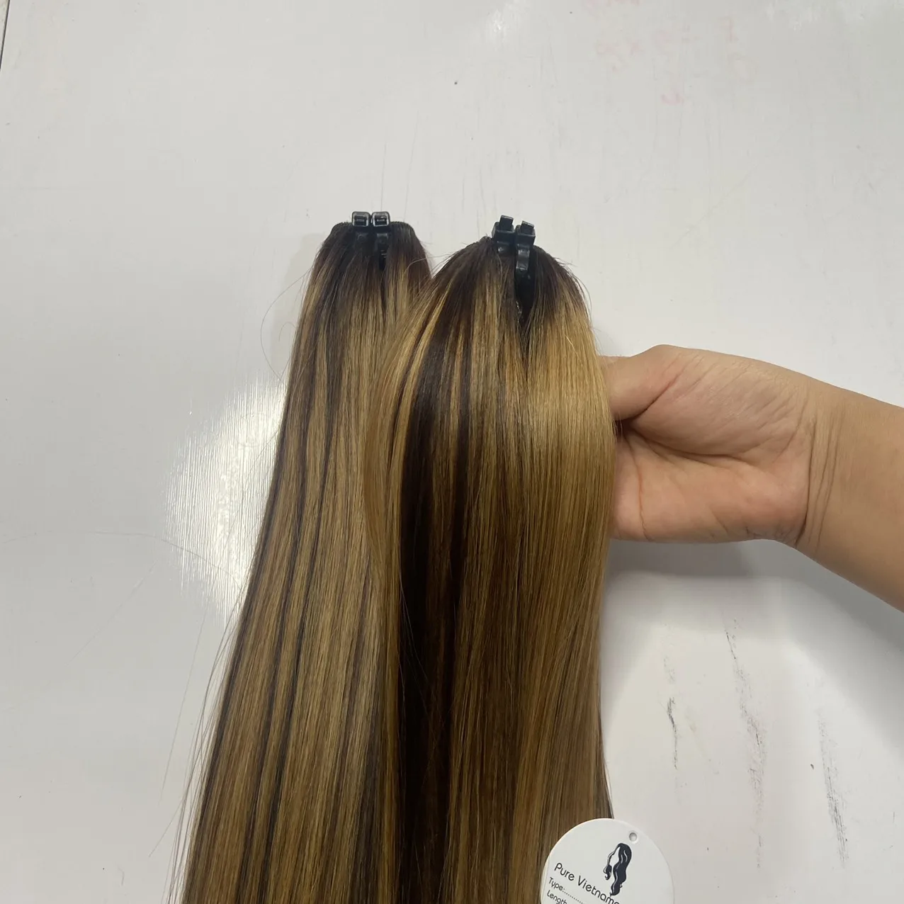 WHOLESALES 100% Vietnamese human hair extensions, Bone straight PIANO color #3 & Blonde #63, FACTORY PRICE