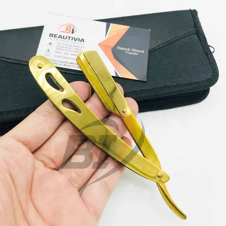 Gold Plasma  Classic Stainless Steel Professional Barber Straight Edge Razor