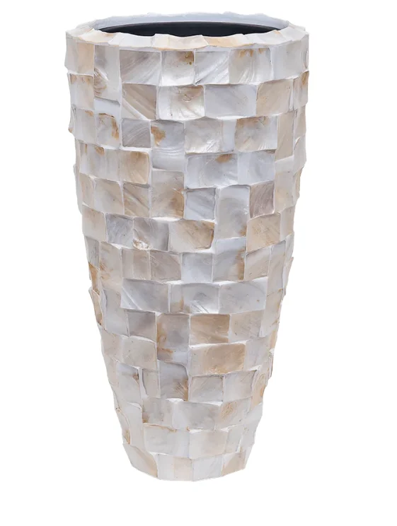 Wholesaler Manufacture Handcrafted nice big MOP shell vase broken-egg shape planter for garden  made in Vietnam large vases