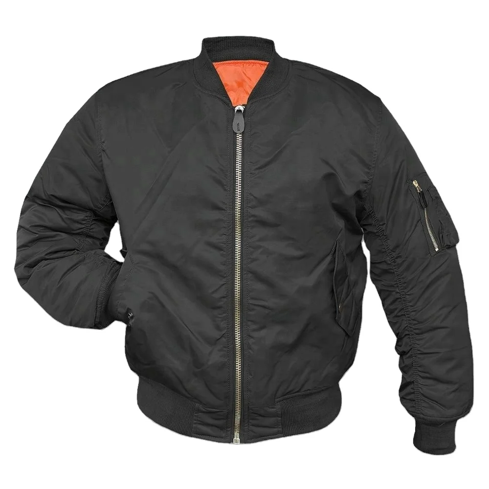 Custom Black Satin Bomber Jacket Stylish Plus Size Winter Jacket with Fur Plain Zipper Closure and Sheep Fur Decoration