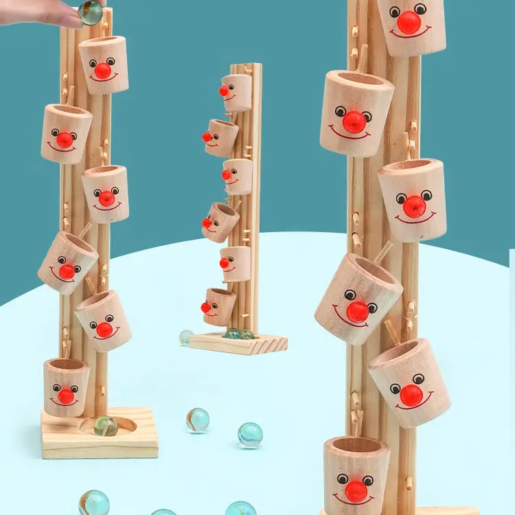 Children Educational Toys Wooden Clown Pour Table Fun Parent-child Interactive Board Game Marble Decompression Toys