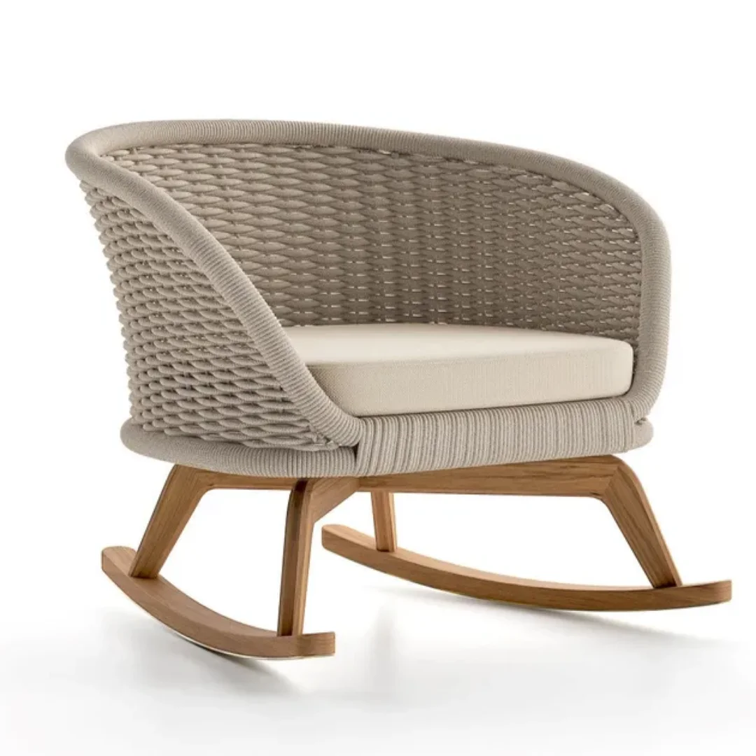 Manufacturer Garden Chairs Outdoor Rolling Teak Wood Leg Rattan Rocking Sofa Chair Style Lazy Chair For Garden Furniture