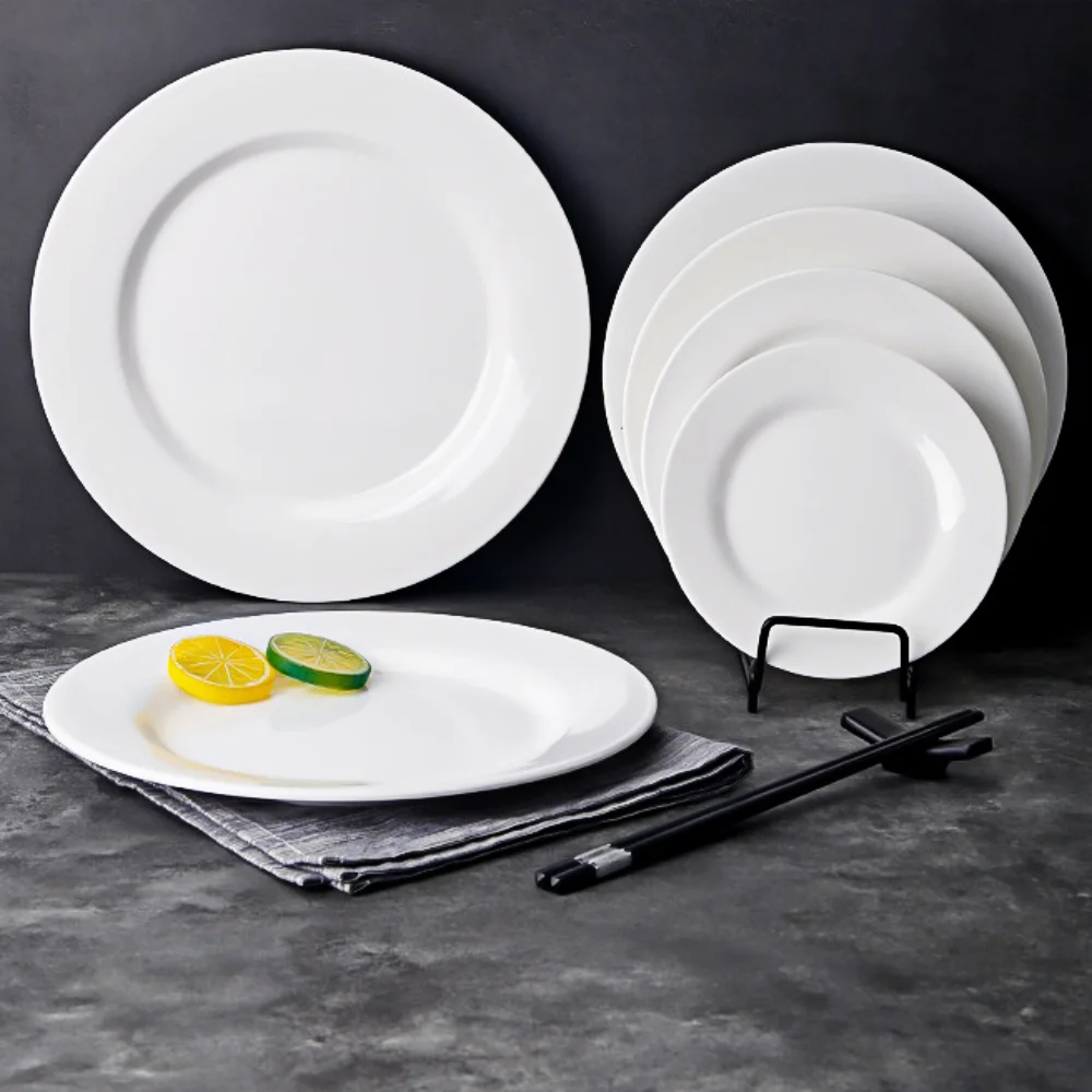 Round Melamine Dinner Plate, White Lightweight Plates for kitchen,camping,salad,appetizer, Dinner Plates Set