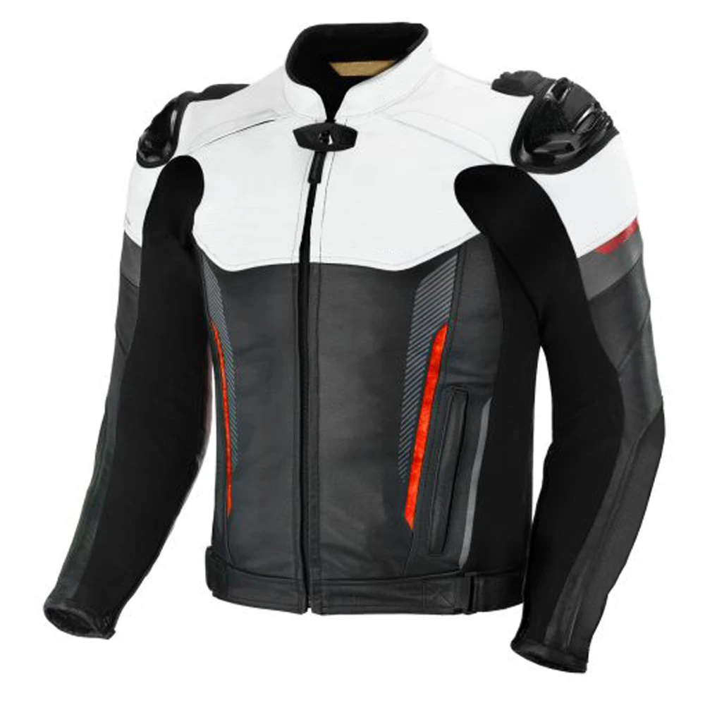 Professional bike riding motorcycle leather jacket with 3MM reflectors and adjustable fitting