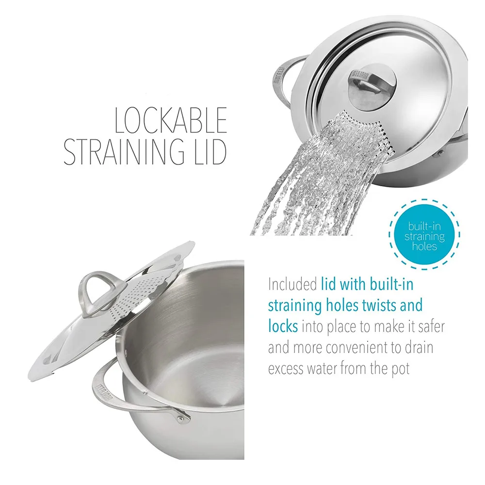 Dia 24cm 6QT stainless steel Pasta pot with handle and lid, soup pot with strainer set, stock cooker