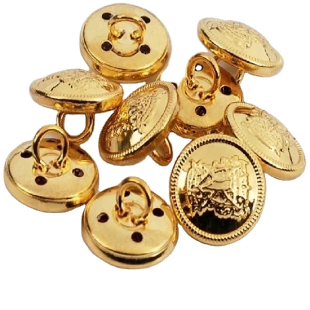 Factory wholesale alloy metal golden circular shape buttons decorative Sewing crown pattern button for clothing