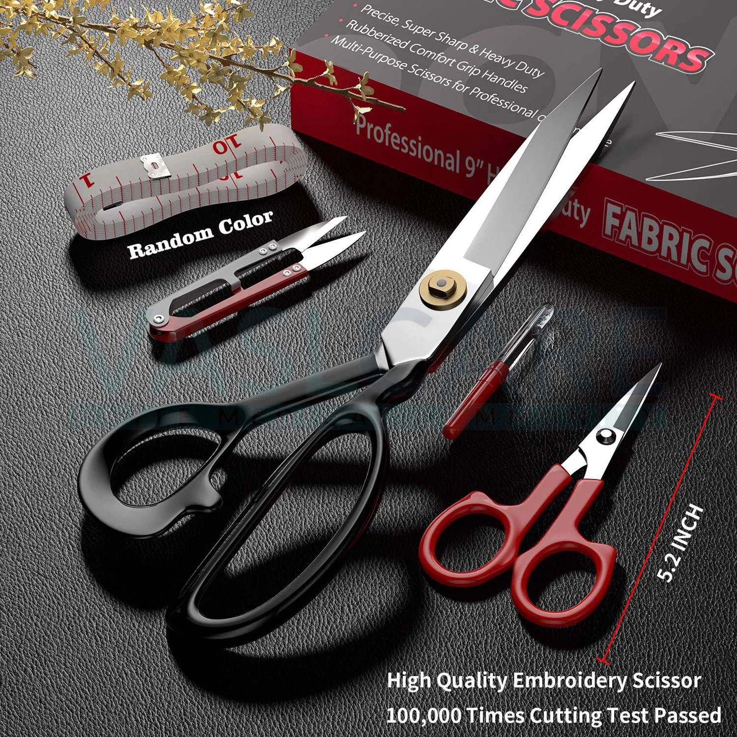 Fabric Scissors Tailor Sewing Set 10 inch Heavy Duty Cross Stitch Multi-purpose Knitting Mini Spring Action Blade Snip Squeeze