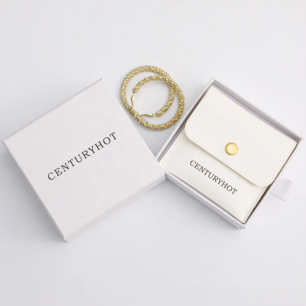 PUPPYSEW Wholesale White PU Leather Jewelry Pouch Bag  Jewelry Packaging Bag With Sanp Button Necklace,ring Pouch  With logo