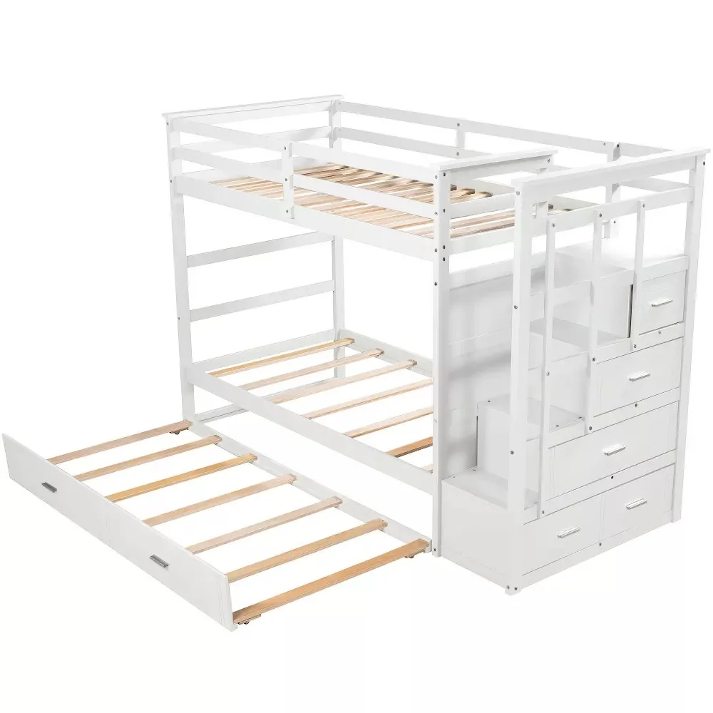 Versatile Twin Bunk Bed with Shelves and Trundle Premium Solid Pine Wood for Kids and Adults Unbeatable Wholesale Price