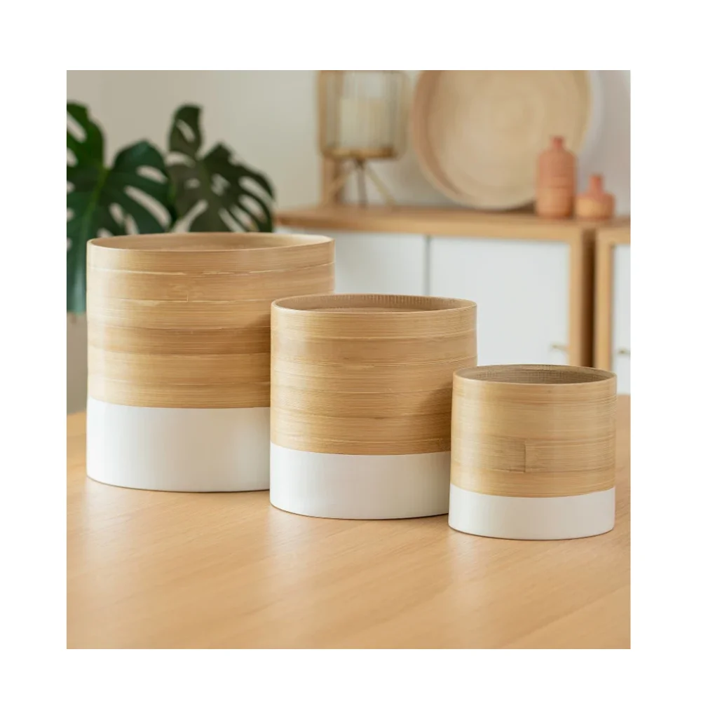 Wholesaler handcrafted eco-friendly modern planter spun bamboo planters pot for indoor plants made in Vietnam