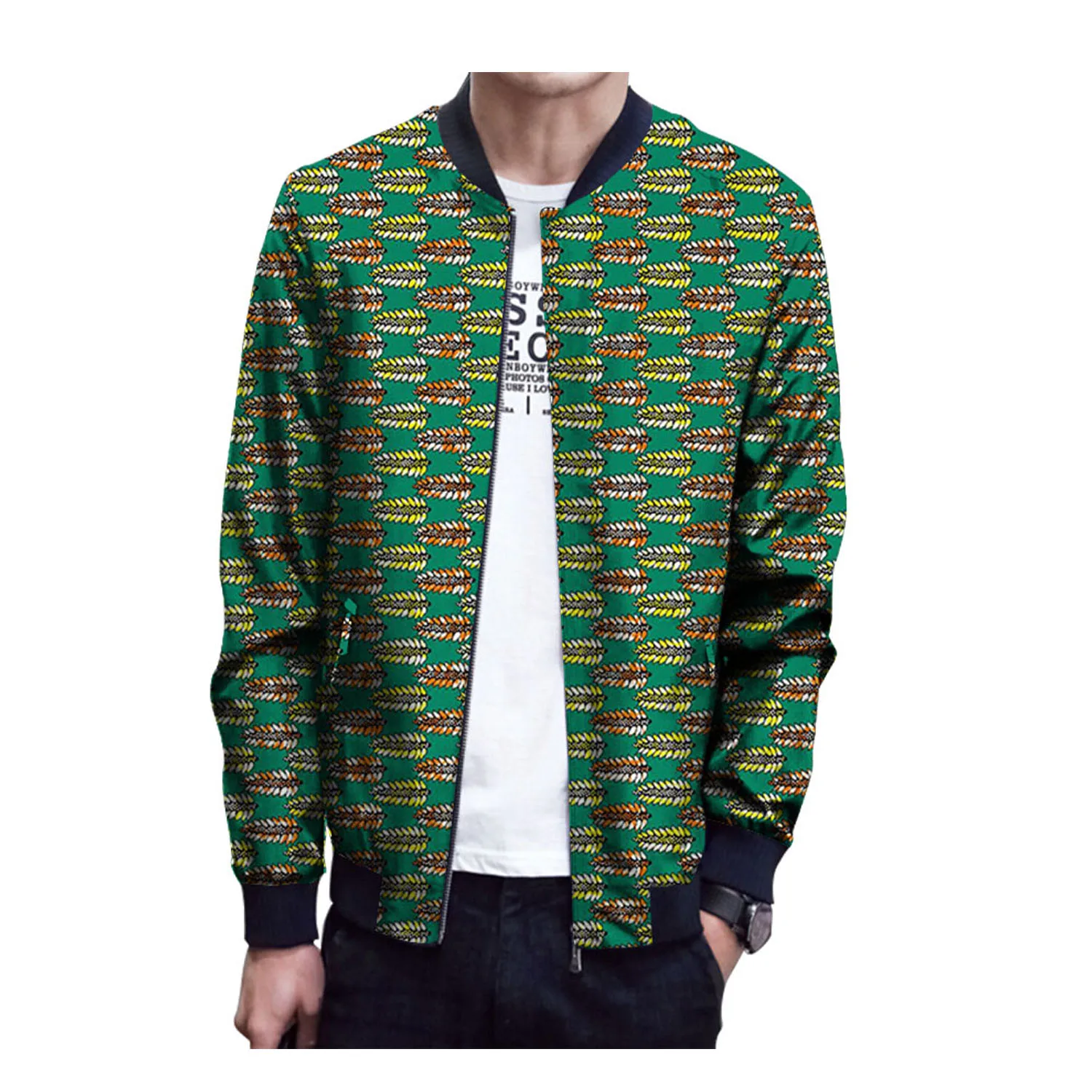 Men Blank Street Style Cuff Rib with Sublimation Panel Bomber Jacket, Wholesale Blank OEM Logo Embroidery Hot Sale Bomber Jacket