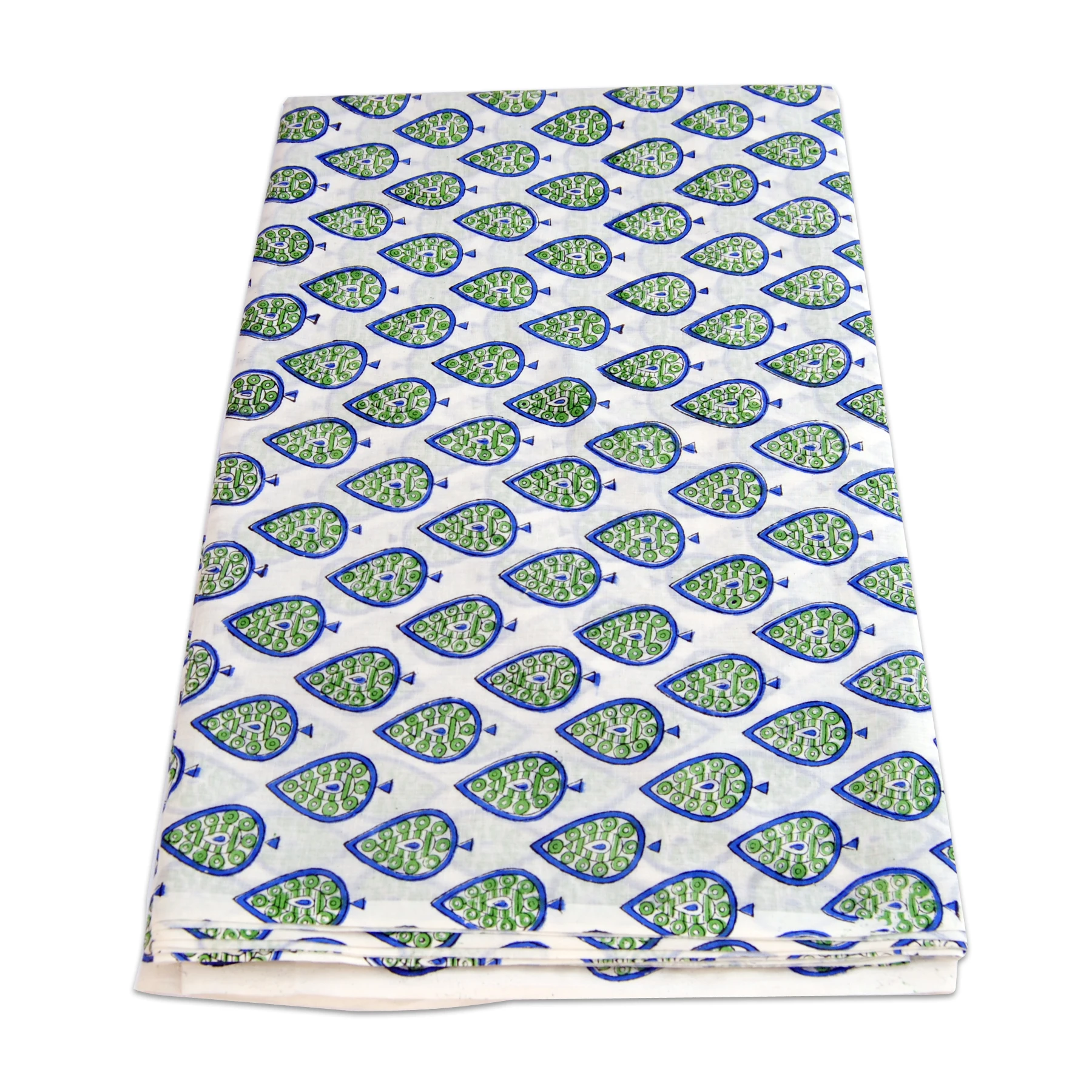 Wholesale Handmade White Cotton Fabric Sanganeri Block Printed with Leaf Pattern Breathable for Clothing and Running Attire