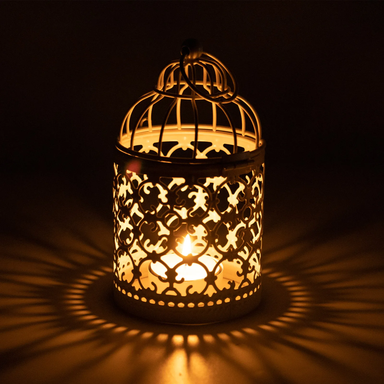 Uniquely Designed 2 Pcs Small Metal Tealight Hanging Birdcage Lantern Vintage Decorative Centerpieces of Wedding Party Gold