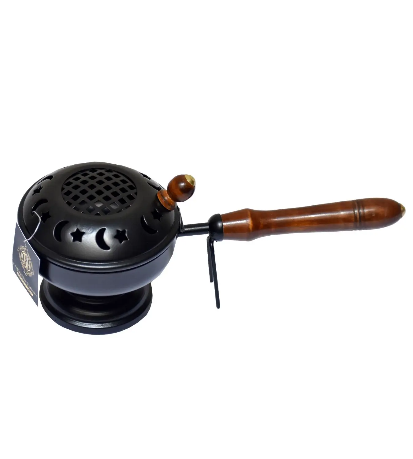 Best Quality Brass Incense Burner with Antique Finish Wooden Handle New round Shaped Aromatherapy Holder for Tea Lavender Scent