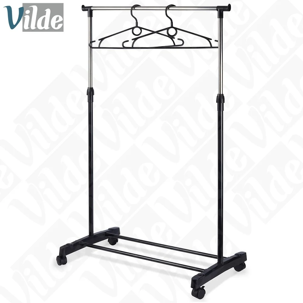 Clothes Rail Steel Black on Wheels 140 cm