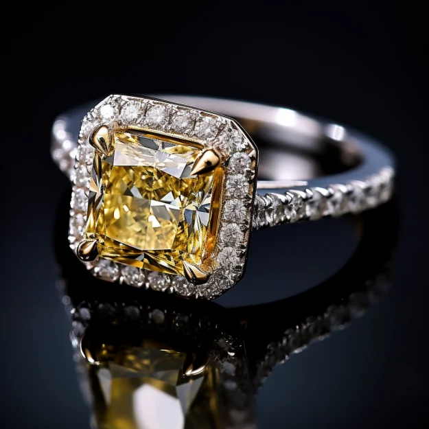 MEDBOO Fine Moissanite Jewelry Classic Halo Ring 14K White Gold 3CT Princess Cut Yellow Moissanite Engagement Wedding Ring