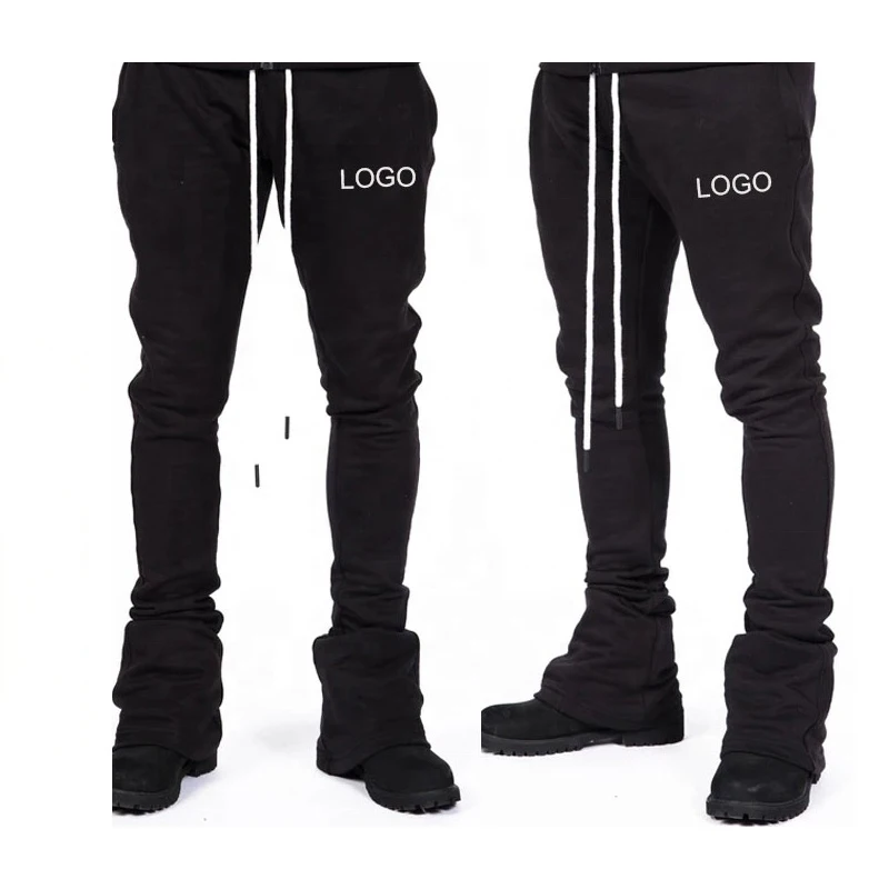 100% Cotton Slim Fitting Jogger Sweatpants Mens Custom Logo Breathable printed Stacked Trousers Man Casual Stack Track Pants