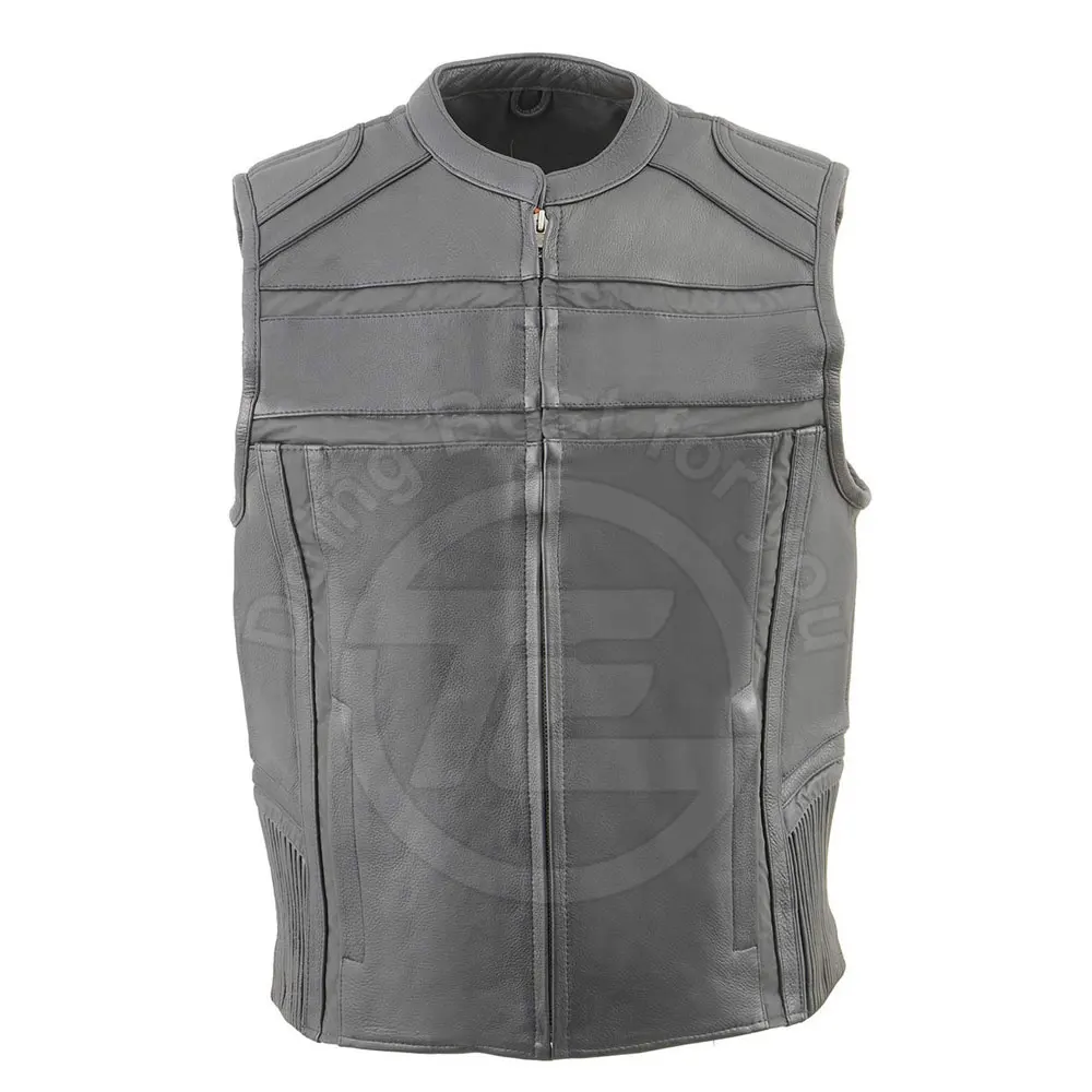 2024 OEM New Best Genuine Fashion Pure Leather Motorcycle Vest Sleeveless Men Leather Vest