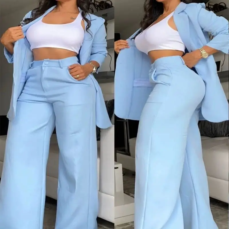 ZL1775  Hot Selling Fashionable Women Long Sleeve Solid Color Suit Blazer And Pants Set For Women Formal Suit