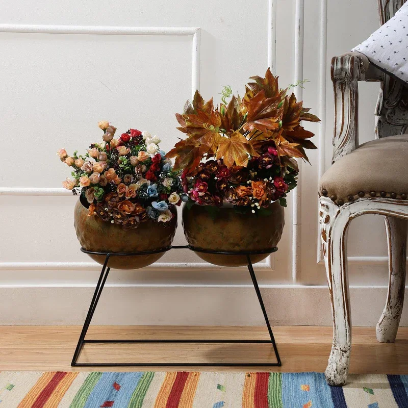 METAL DOUBLE BOWL PLANTER WITH STAND New Design Modern Planter