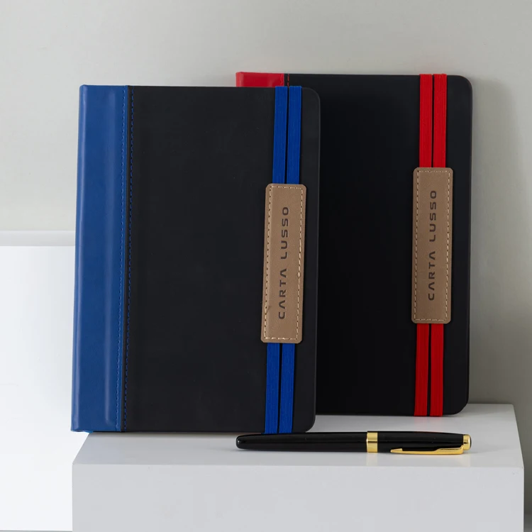 LABON Business Office Pu Leather Notebook Hardcover Elastic Band Journal With Ribbon