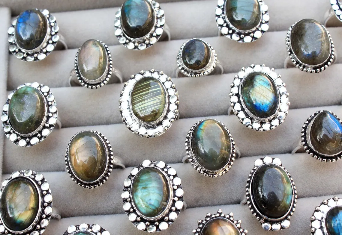 LOOSE GEMSTONE LABRADORITE SILVER  PLATED RING |  wholesale multi fire labradorite  silver ring | Labradorite 925 rings