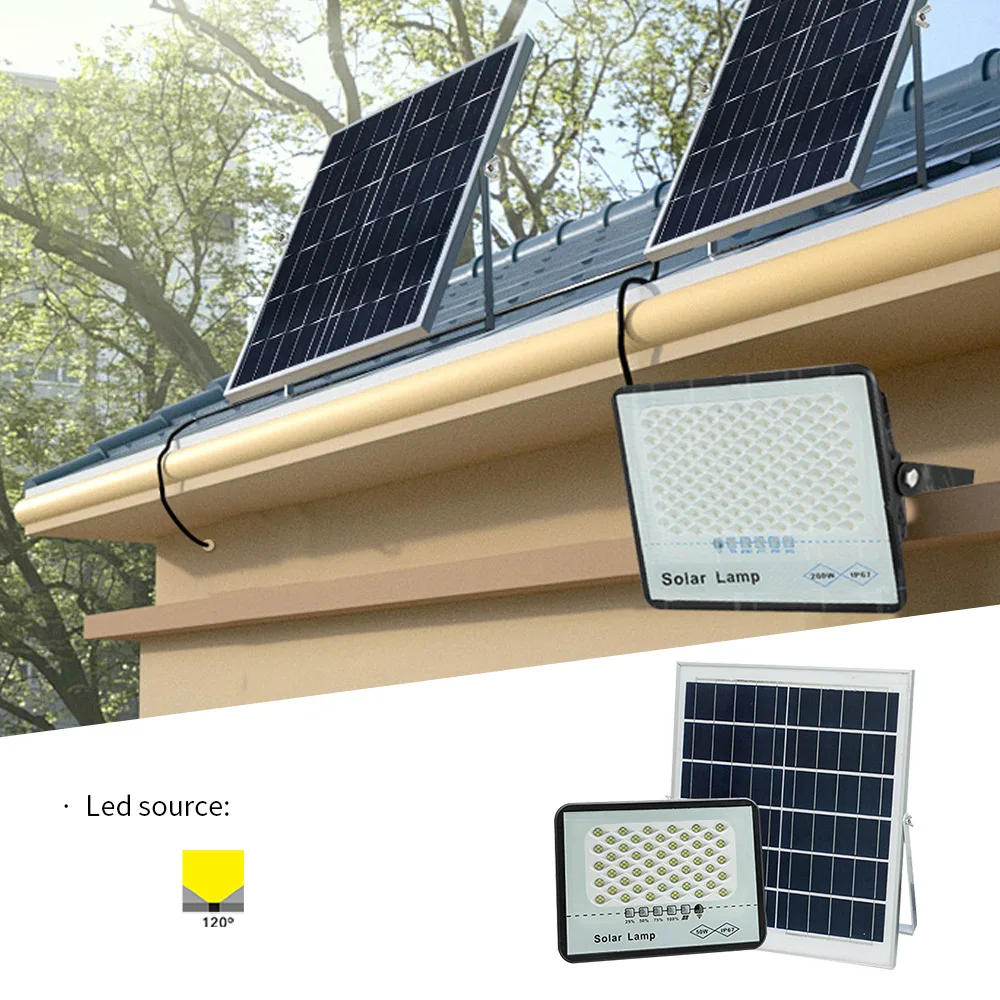 Die-Cast Aluminum Housing Remote Control IP67 Waterproof Outdoor Garden 50W 100W 200W 300W 400W 500w LED Solar Flood Light