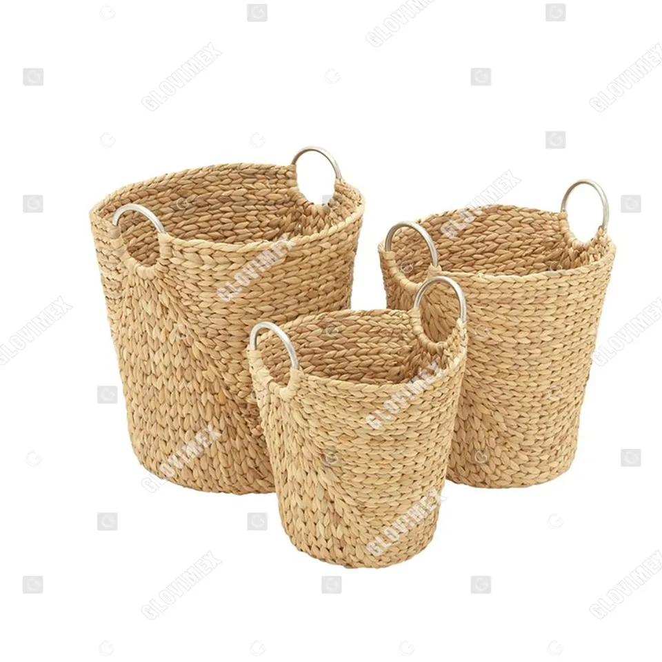 Натуральная круглая плетеная корзина для хранения гиацинта с ручками из прочного органического материала дома