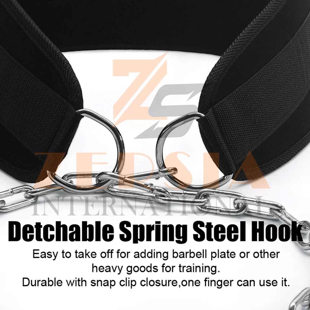 2022 New Arrival Customized Fitness Dip Weightlifting Belts For Training with chain Adjustable Neoprene Gym Weight Lifting Belts
