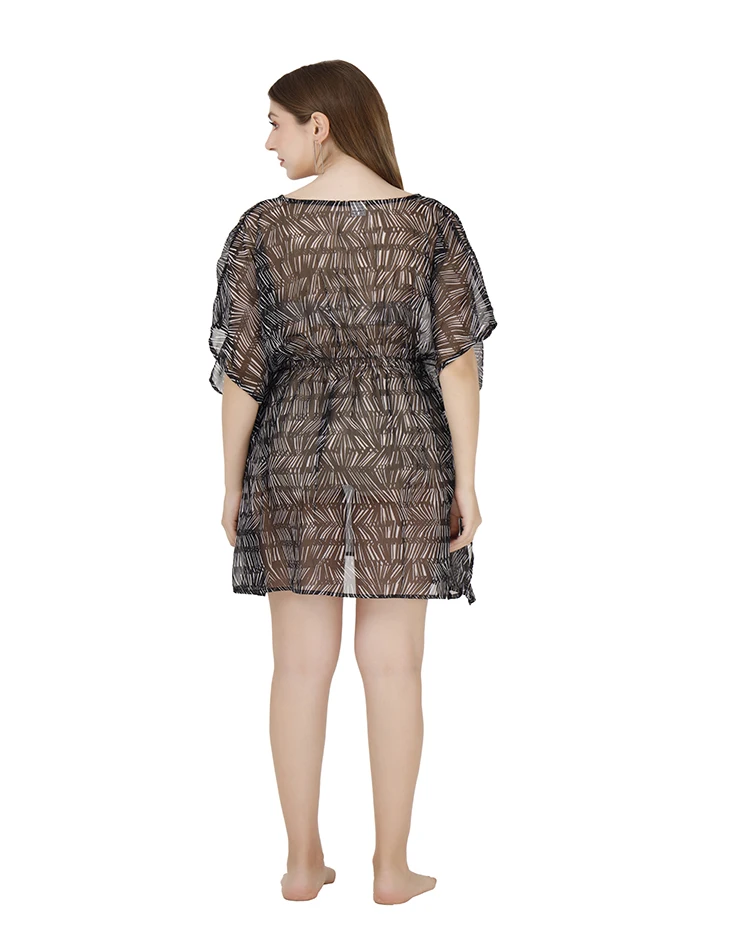 New printed Beach caftan bohemian resort style bikini swim cover up beachwear swimwear 2023 black & white color beach dress