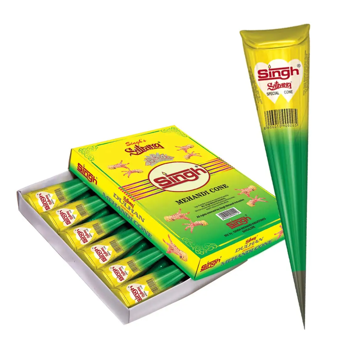 Singh Satrang Natural Brown Henna Cone, Pack of 12 pieces | Skin friendly 100% natural