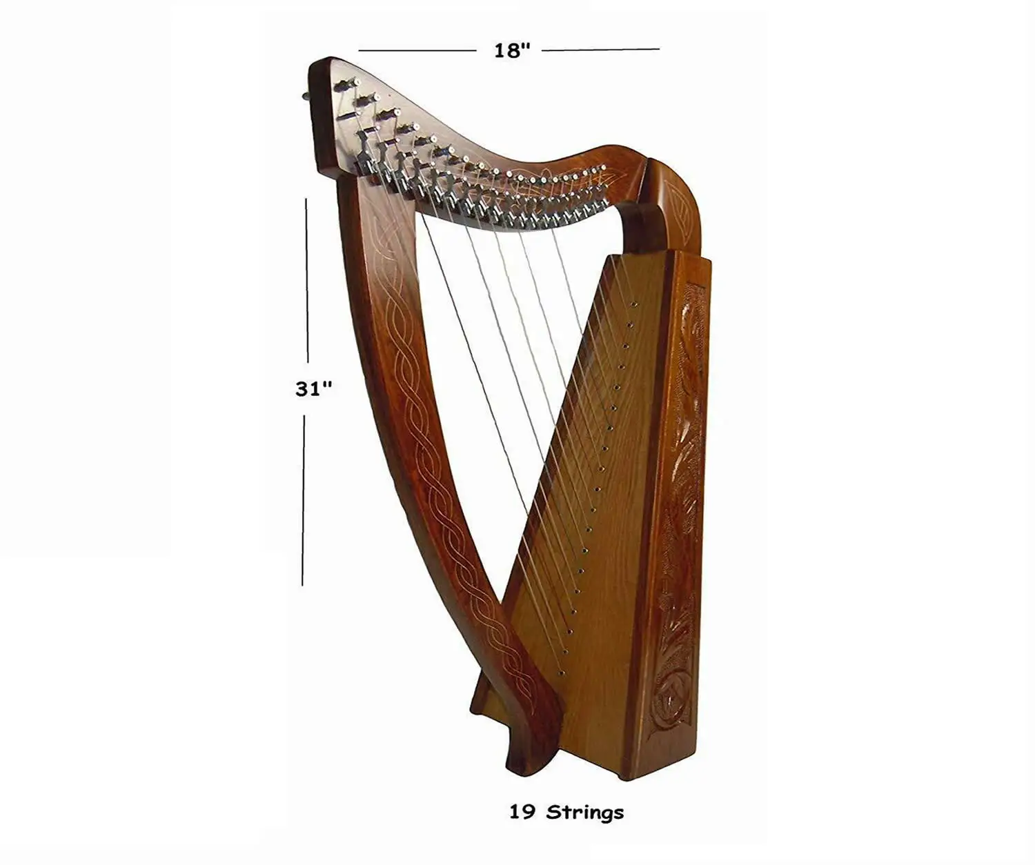 Handmade 19-String Harp with Engraved Design Musical Instruments & Accessories