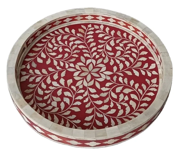 Opulent Craft Custom Size Bone Inlay Serving Tray  Elegant Handcrafted Tray for Luxury Living