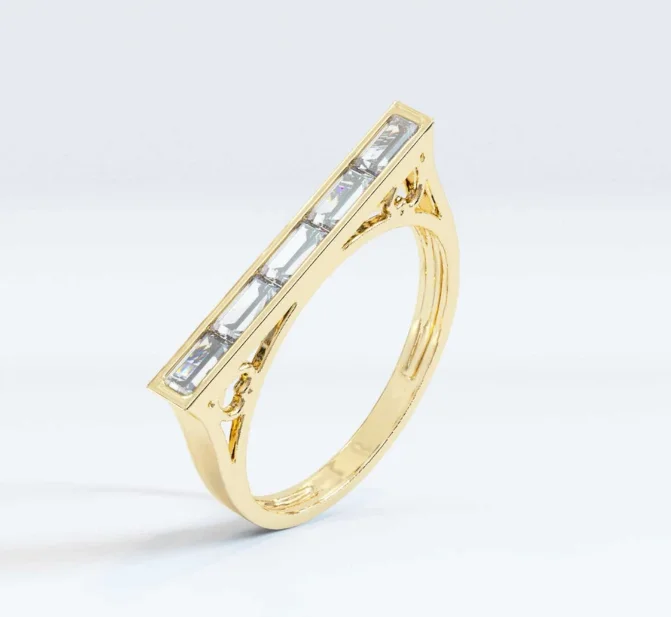 10k Solid Gold Baguette Cut Eco Friendly Diamond Cluster Ring Lab Grown Diamond Wedding Emerald Cut Diamond Engagement Ring