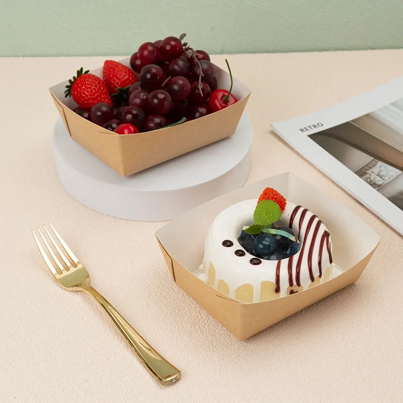 Disposable Thickened Rectangular Kraft Paper Plate for Food,Snack, Party Decoration Supplies