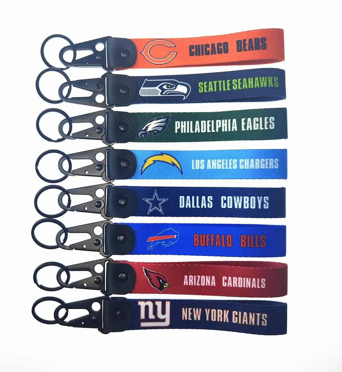 Изготовленный на заказ NFL Карабин брелок ремешок из полиэфирной ткани тканый ремешок на запястье логотип футбольной команды бирка для ключей