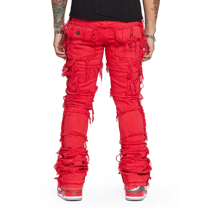 Custom Distressed Ripped Stacked Jeans For Men Heavyweight Plus Size  Denim Jeans Pants Men