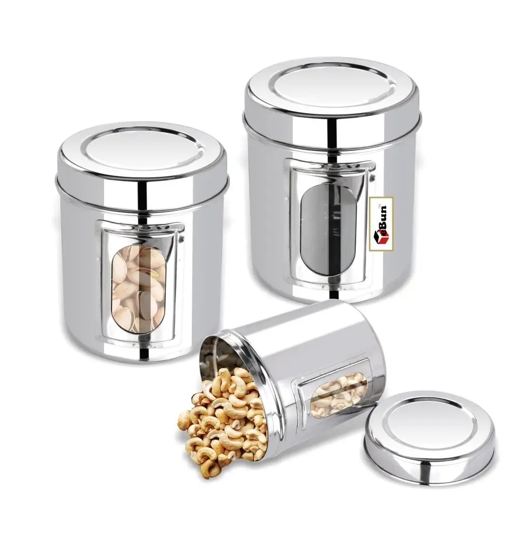 Airtight Canister Set, Stainless Steel Food Storage Container with Tempered Glass Lids for Kitchen Counter Coffee set