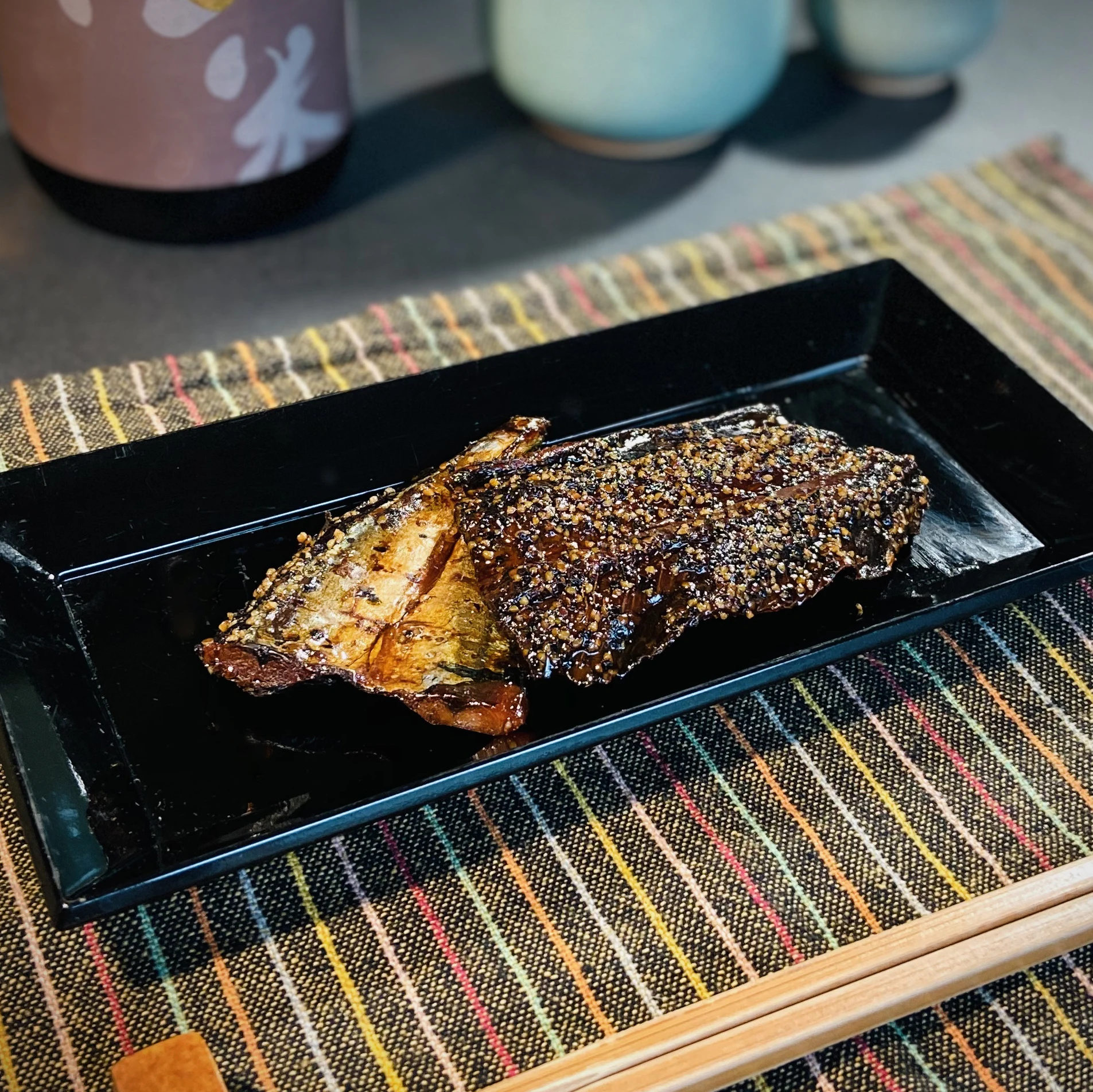 Teriyaki Fish Jerky Sanma (Broiled Pacific Saury and Black Pepper ) - Very tasty broiled and seasoned fish in vacuum pack.