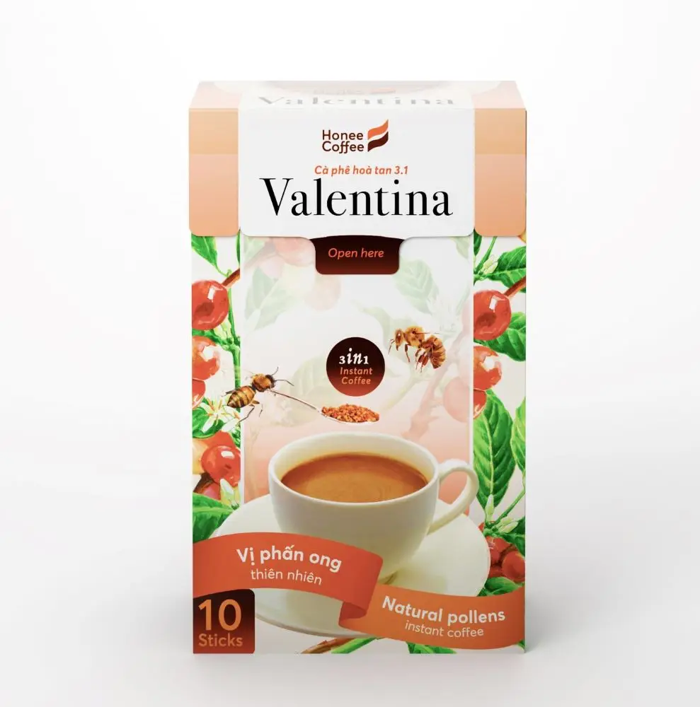 Instant 3 in 1 Coffee origin Vietnam coffee combine with natural pollen 160g per box good for health