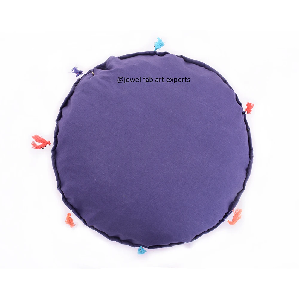 Hand Embroidered Indian Cushion Cover Patchwork With Tassel Round Cotton Pillow Covers Ethnic Vintage Living Room Sofa Pillow