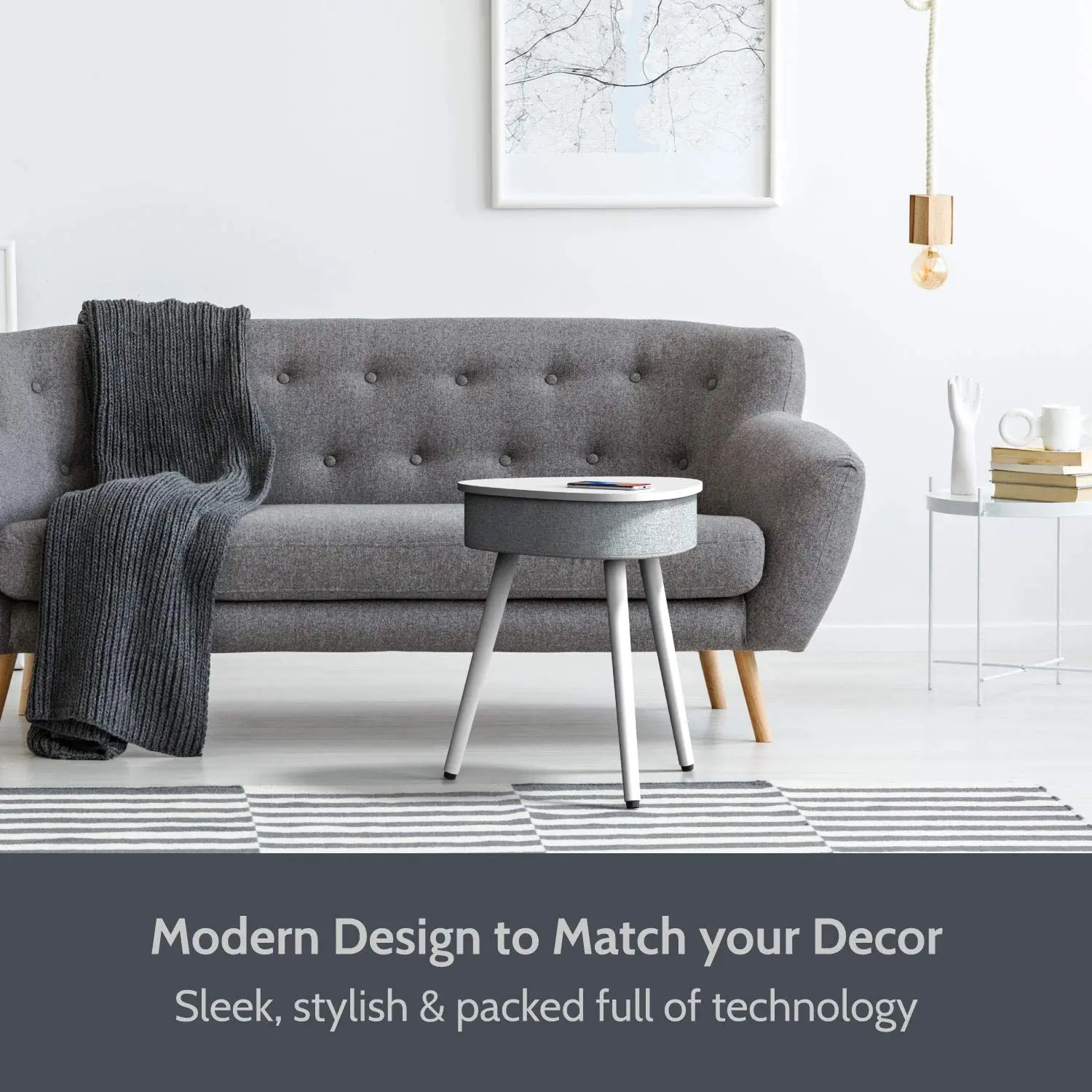 Portable Smart Side Table Speaker with Wireless Charger and USB Charging Dock Modern Home Studio Smart Table