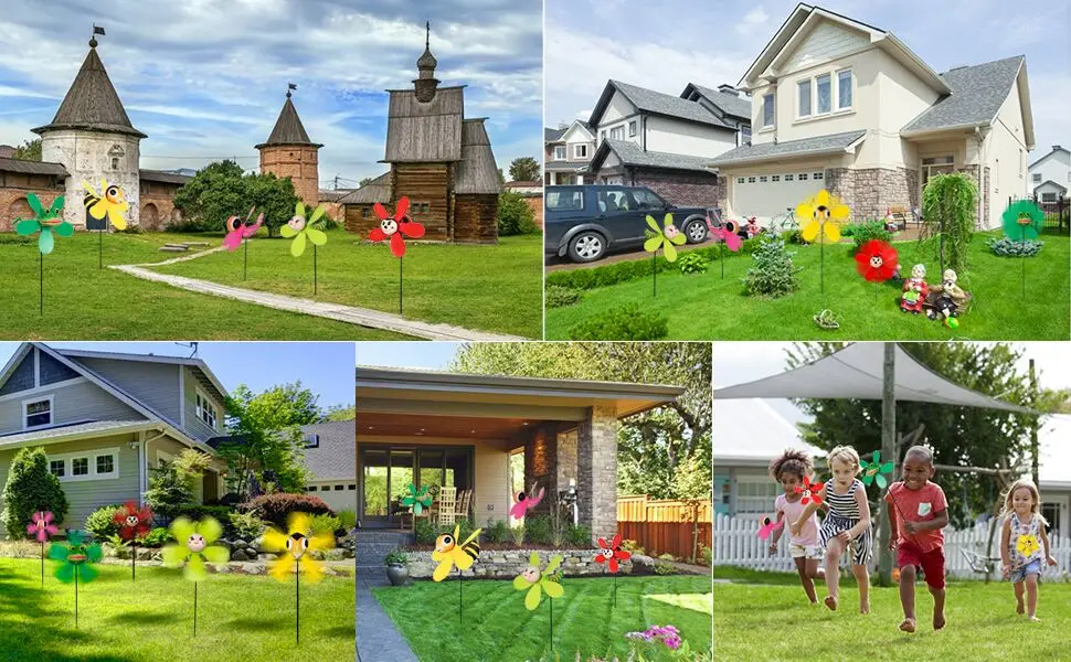 5-Pack Colorful 3D Lovely Insect Garden Decor Pinwheels Handmade Thick Wind Spinner Windmill Creative Functional Design
