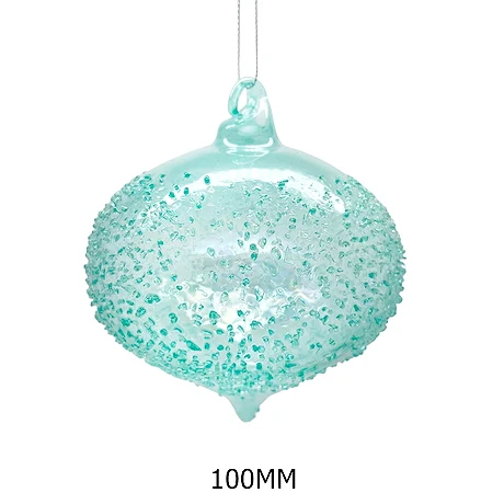 Christmas New Year Decoration Transparent Blue Glass Ball with Beads Surface Ornament