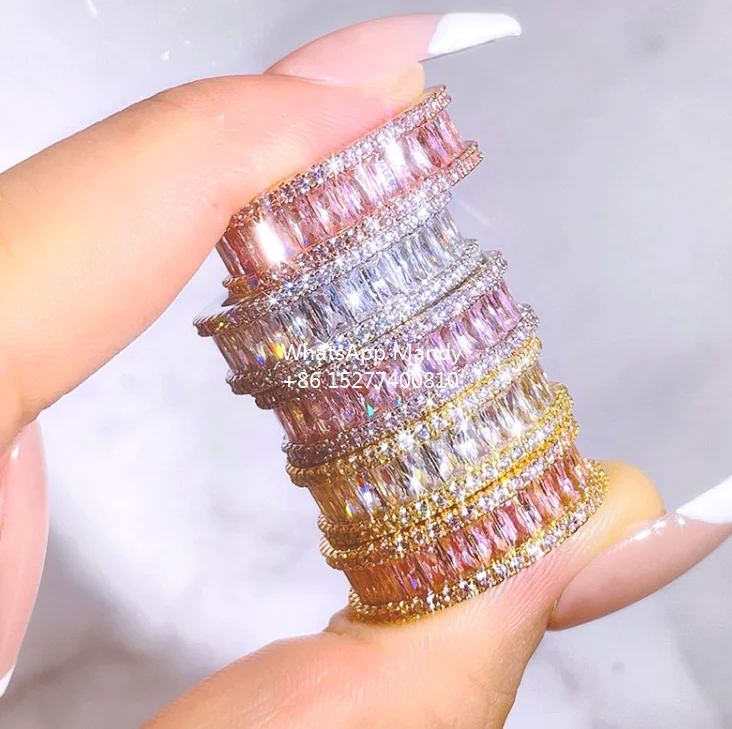 925 sterling silver custom rectangle shape stack rings gold plated no tarnish rainbow colorful neon 925 silver rings for women