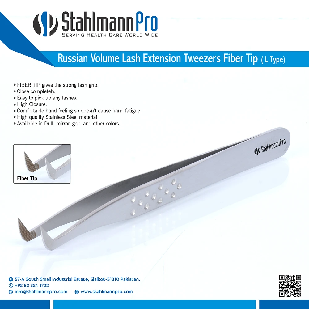 Lash Tweezers Eyelash Extension Russian Volume Tweezers 11.5cm Fiber Tip Stainless Steel L Angled Lashing Tweezer Individual