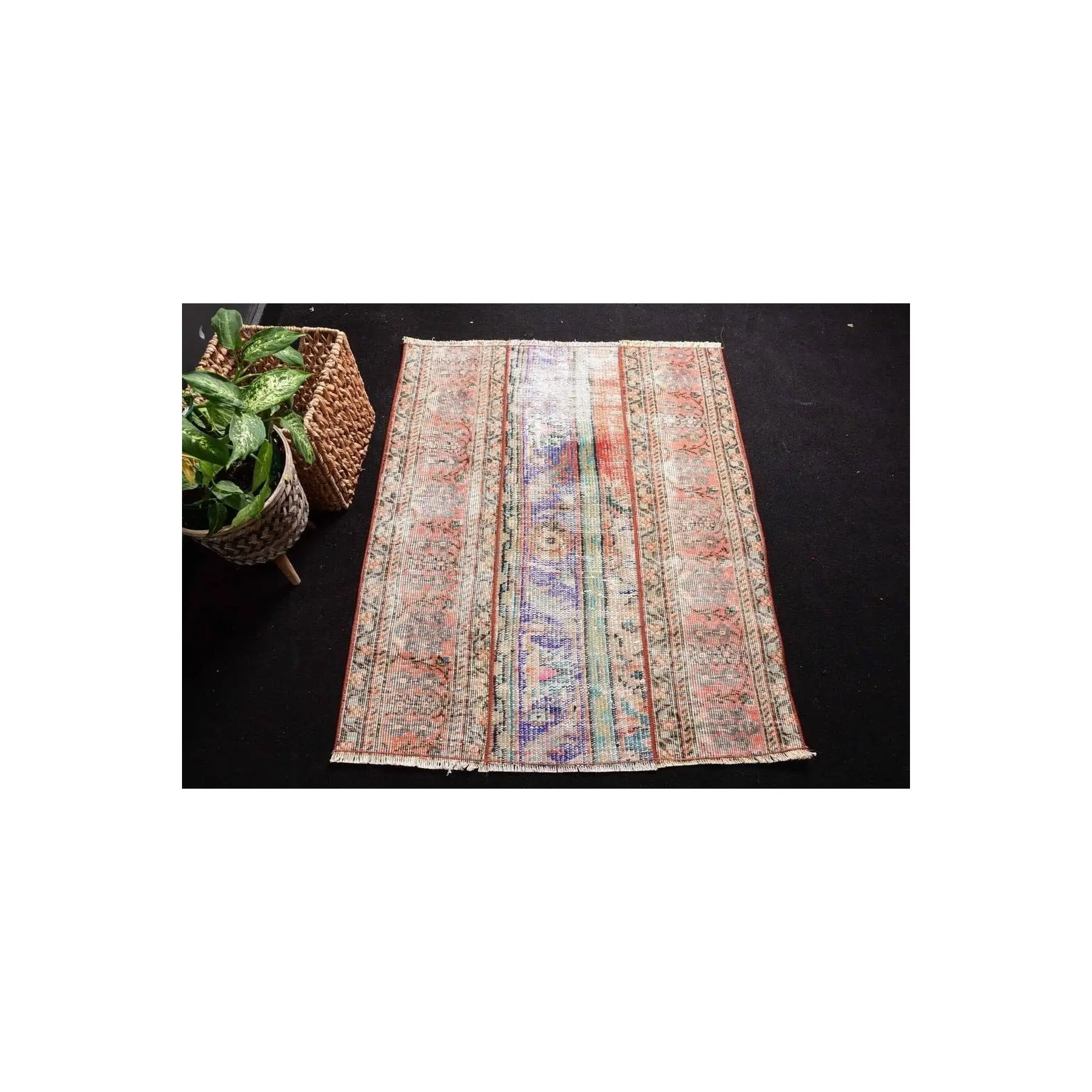 Hand Woven Carpet, Blue Anatolian Carpet 94x113 Cm, Yuva Carpet Anatolian Carpet