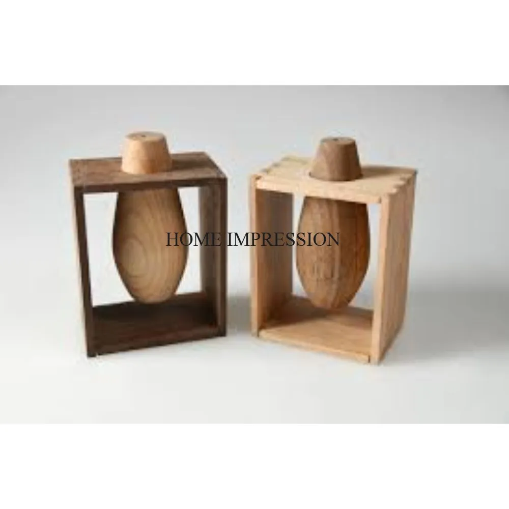 Latest Pattern Arrival Unique Fancy Designer Acacia Wooden Prime Quality Salt And Pepper With Holder Stand From Indian Supplier