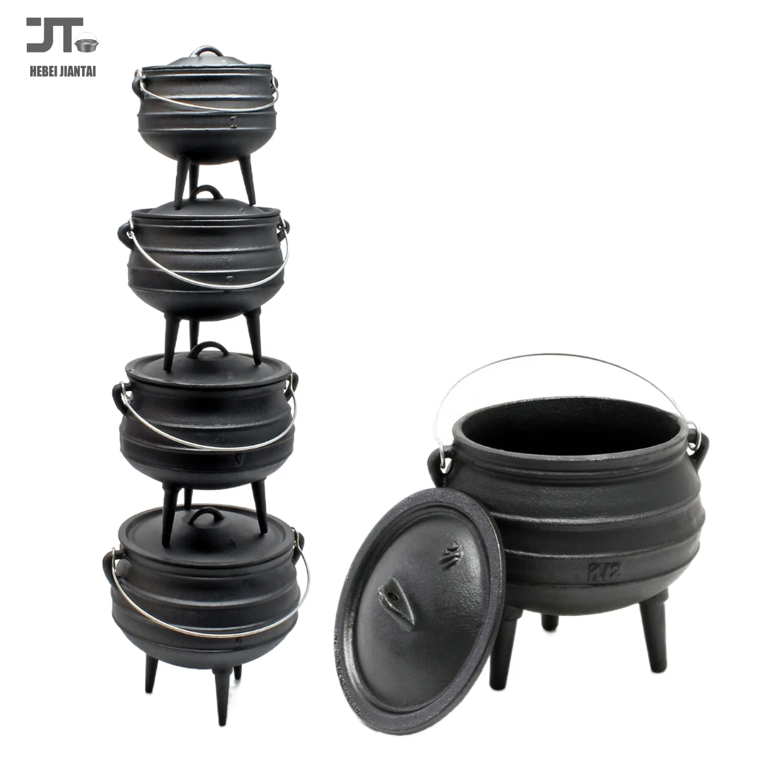 Pre-Seasoned Cast Iron 6L Three-legged Cauldron Potjie African Pot Heavy-Duty Tripod Cookware with Lid Metal Handle for Camping