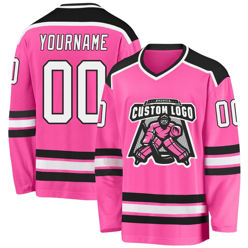 OEM Custom Embroidery Authentic Black And Pink Sports Game Mens Ice Hockey Jerseys
